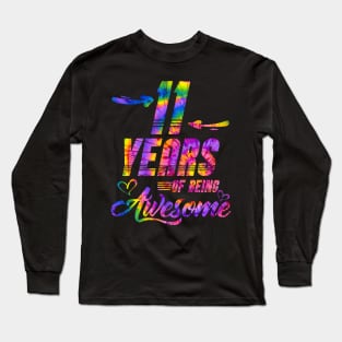 11th Birthday Gift Idea Tie Dye 11 Year Of Being Long Sleeve T-Shirt